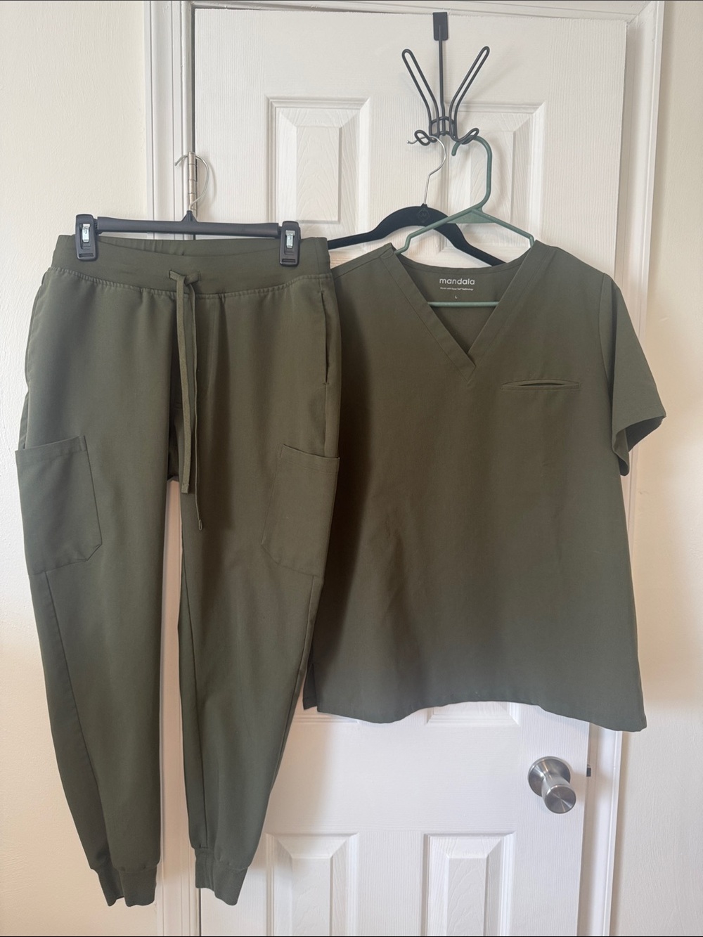 Mandala Women's Olive Green Scrub Top & Jogger Set